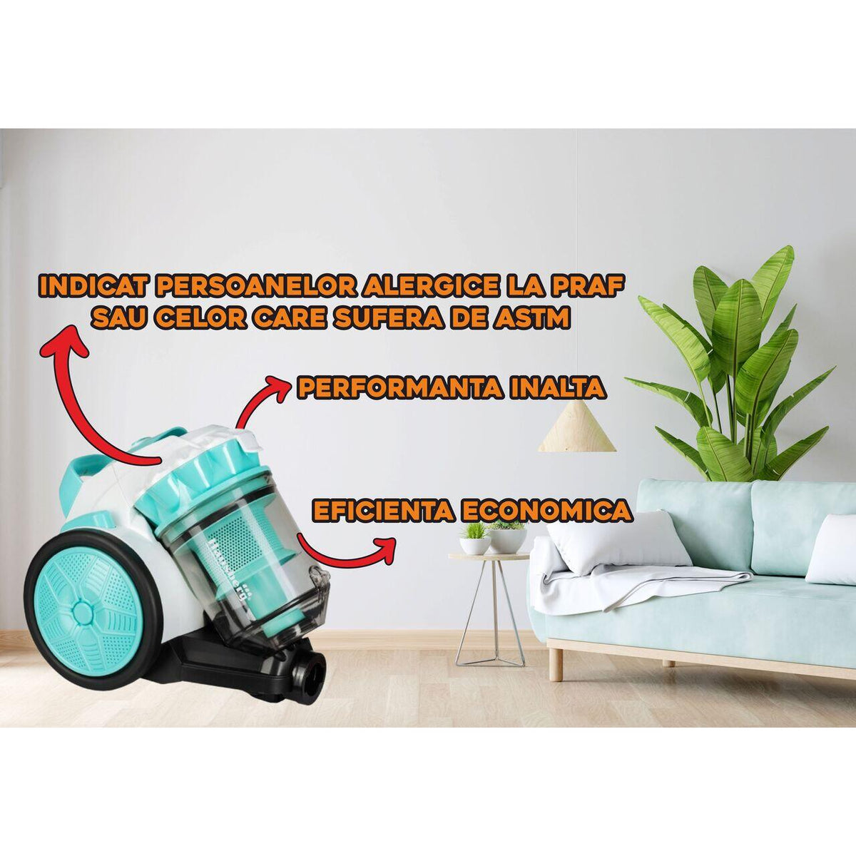 Hausberg HB-2010VR porzsák nélküli porszívó, 700 W, 3 literes űrtartalom, száraz porszívózás, ciklonos technológia, HEPA szűrő, fehér-zöld