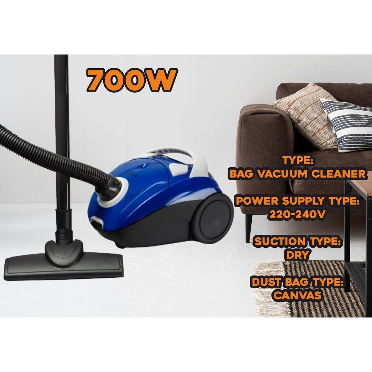 Hausberg HB-2080BL porzsákos porszívó, 700W, 1.5L kapacitás