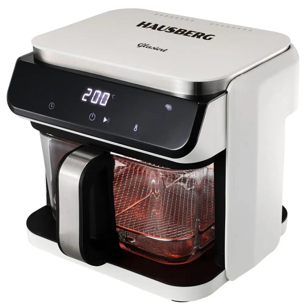 Hausberg HB-2343AB forrólevegős sütő, 6,5L, üvegkosaras, 12 programos, érintőképernyős, 1200W-1400W, 65-200°C