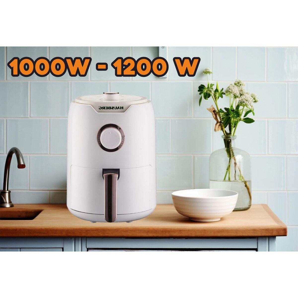 HAUSBERG HB-2351 forrólevegős sütő, 1000-1200 W, 2,6 liter, 30 perces időzítő, automatikus kikapcsolás, fényjelző, állítható termosztát 80-200 C°, túlmelegedés elleni védelem, csúszásmentes lábak
