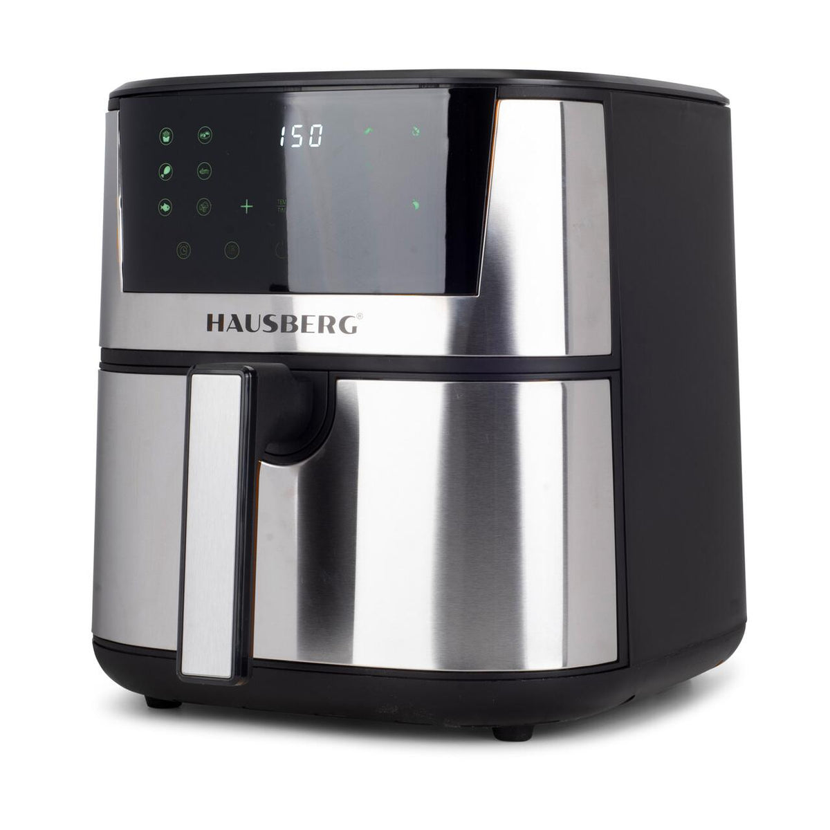 HAUSBERG HB-2363IN digitális forrólevegős fritőz, 1650-1900 W, 12 program, 7.5L kapacitás, hűtőventilátor, állítható hőmérséklet, 60 perces időzítő, Inox