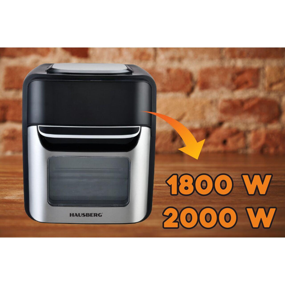 Olajmentes fritőz-Légkeveréses sütő, Air Fryer HAUSBERG HB-2370, 12 program, 12L kapacitás, 1800-2000W teljesítmény, hőmérséklet-szabályozás 80-200°C