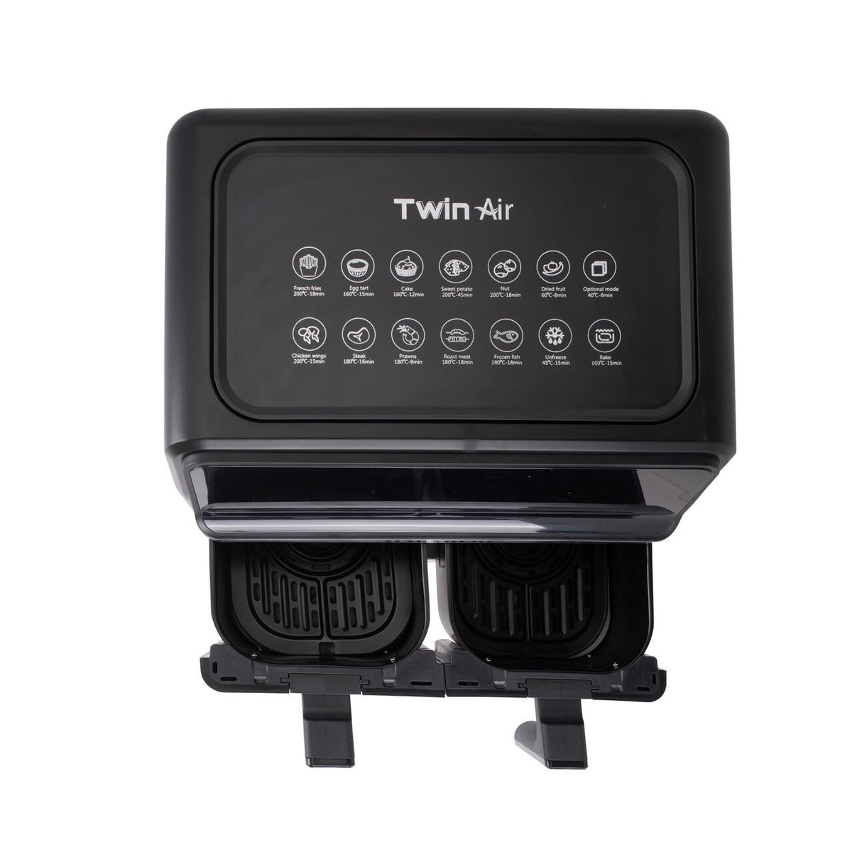 HAUSBERG HB-2373NG dupla forrólevegős fritőz, 2200-2400W, 8.4L kapacitás, állítható termosztát LED kijelzővel, egyedi digitális vezérlés, 14 előre beállított program, 60 perces időzítő, hűtőventilátor