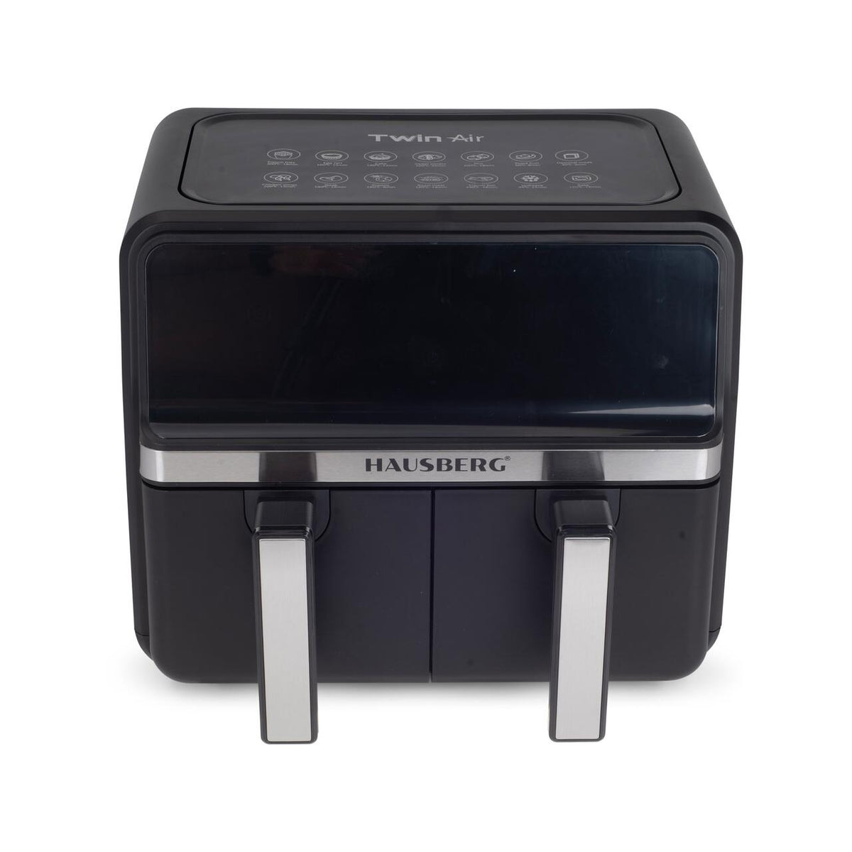 HAUSBERG HB-2373NG dupla forrólevegős fritőz, 2200-2400W, 8.4L kapacitás, állítható termosztát LED kijelzővel, egyedi digitális vezérlés, 14 előre beállított program, 60 perces időzítő, hűtőventilátor