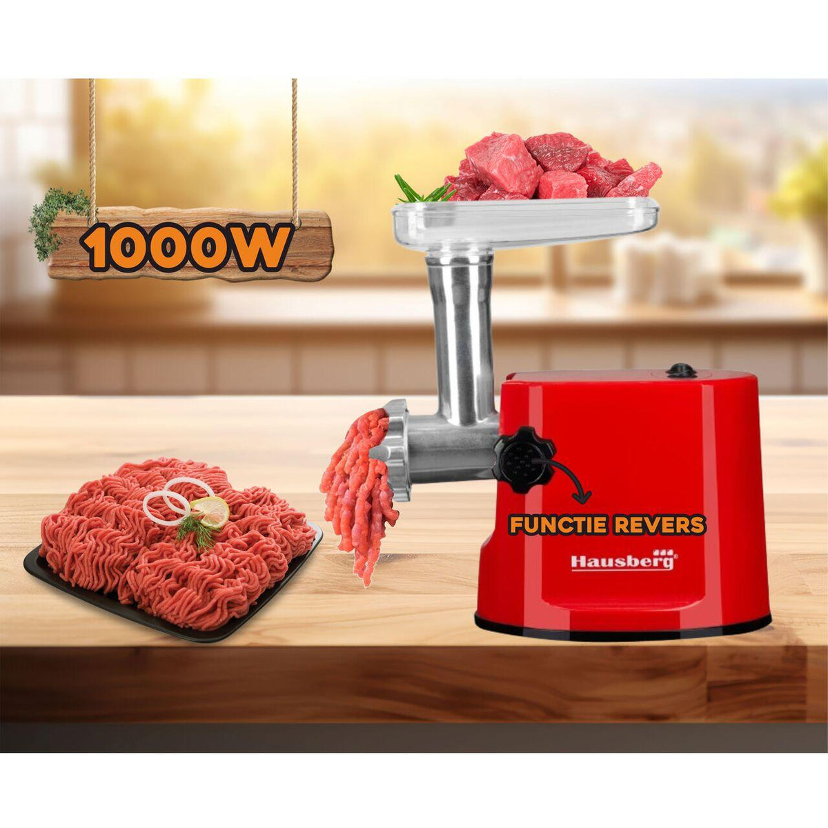 Hausberg HB-3415RS húsdaráló, 1000 W, 1 kg/perc, piros