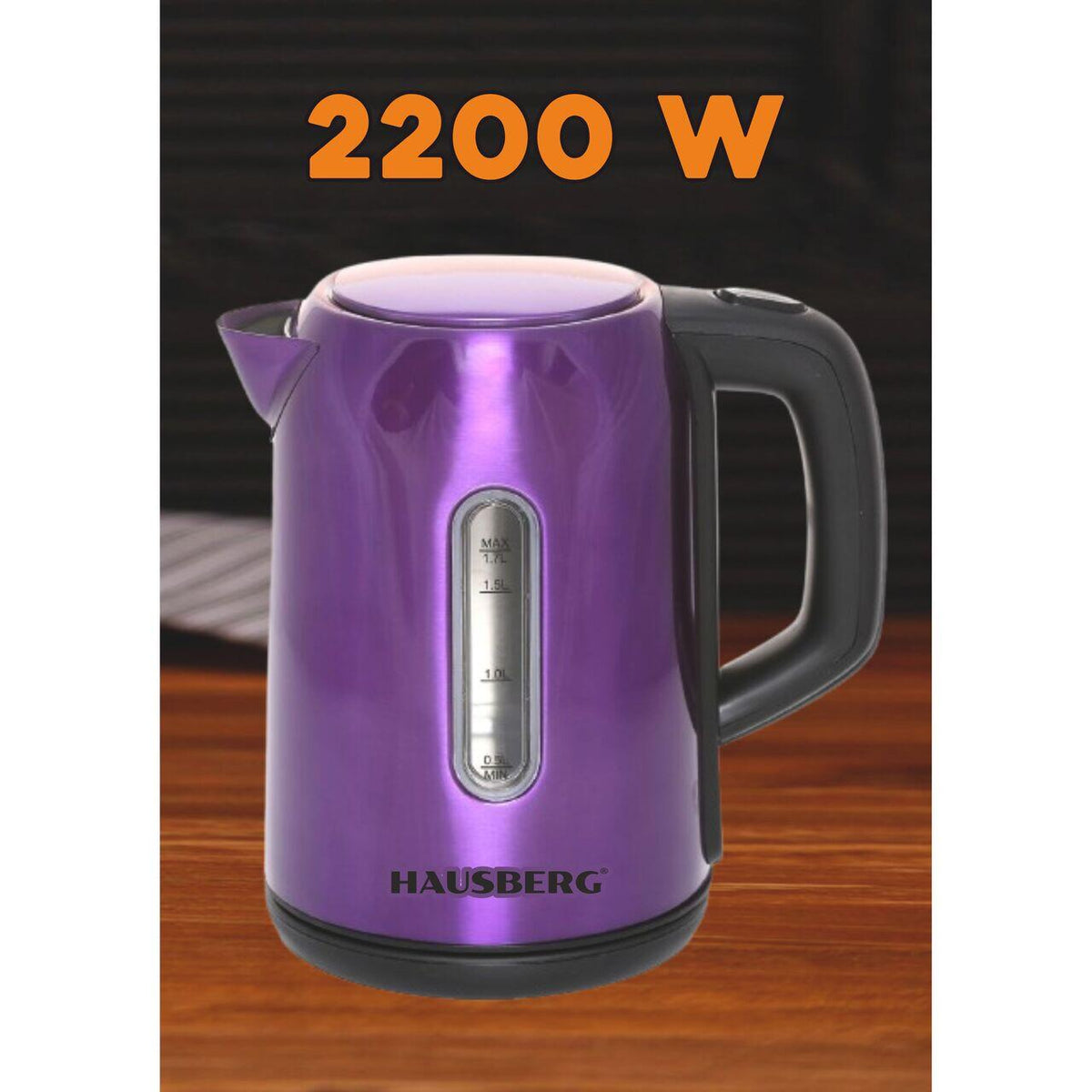 Hausberg HB-3608Mv vízforraló, 2200 W, 1,7 l, inox, lila