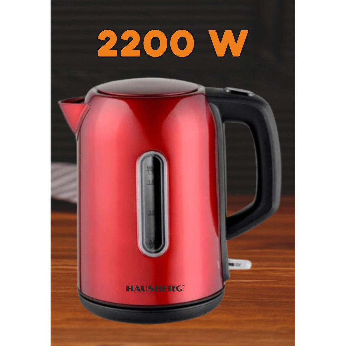 Hausberg HB-3608RS vízforraló, 2200 W, 1,7 l, inox, PIROS