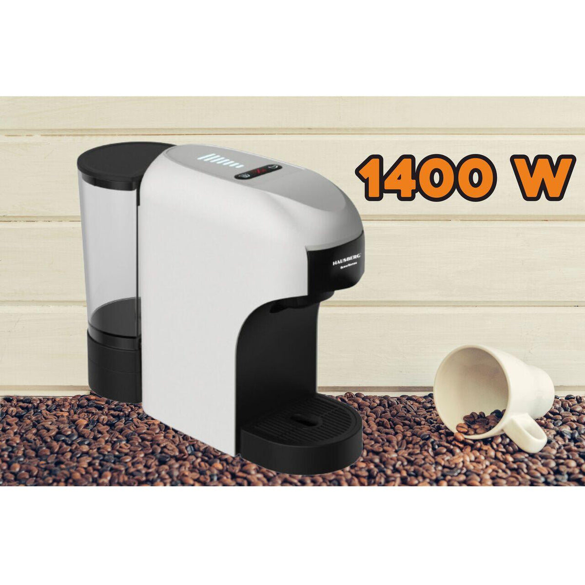 Espressor 4 az 1-ben többszegmenses HAUSBERG HB-3735AB, 1400 W, 20 bar, öko funkció, 850 ml tartálykapacitás, fekete-fehér