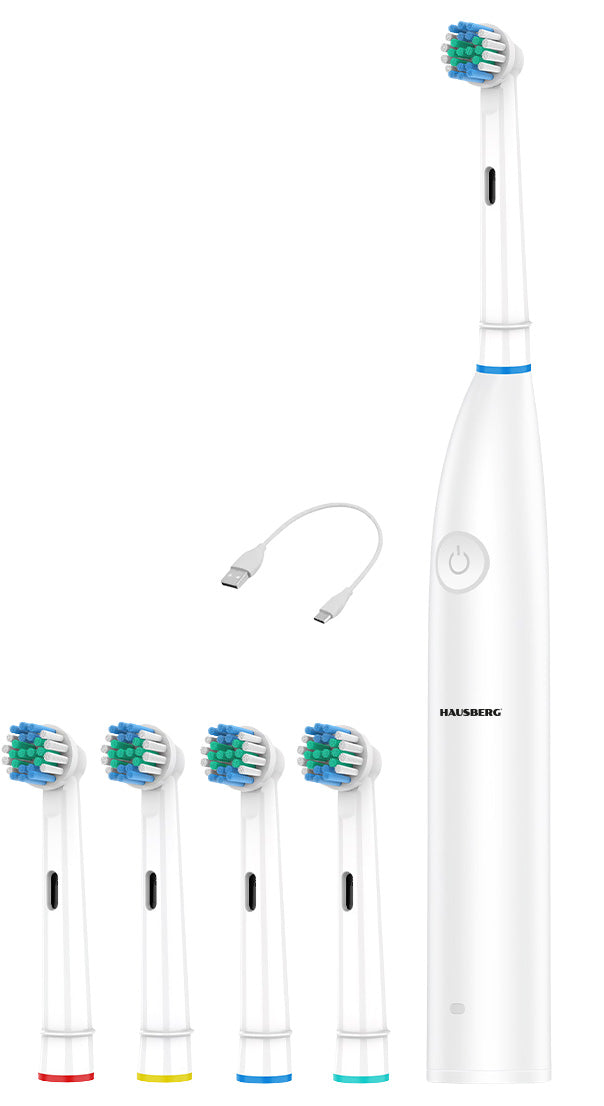 Hausberg HB-374AB újratölthető elektromos fogkefe, 22 000 rezgés/perc, 6 üzemmód, IP67, USB-C, 5 tartozék fej, fehér
