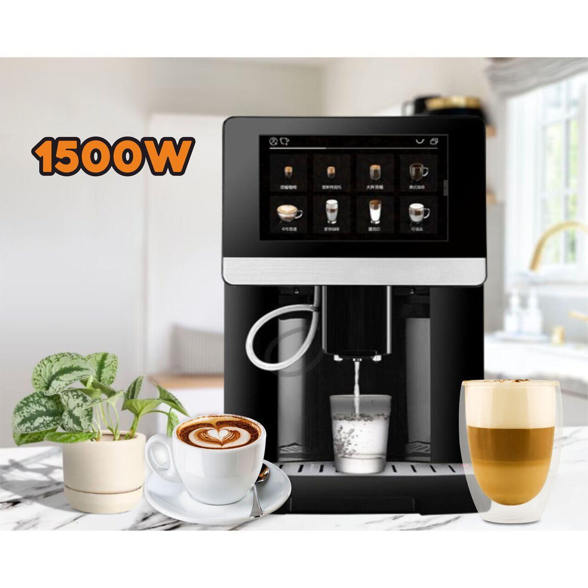 Professzionális automata eszpresszógép HAUSBERG HB-3770, LatteGo tejrendszer, 19 ital, 19 bar, digitális TFT kijelző, AquaClean szűrő, kerámia daráló, őrölt kávé opció, MEMO funkció 10 profilhoz, fekete