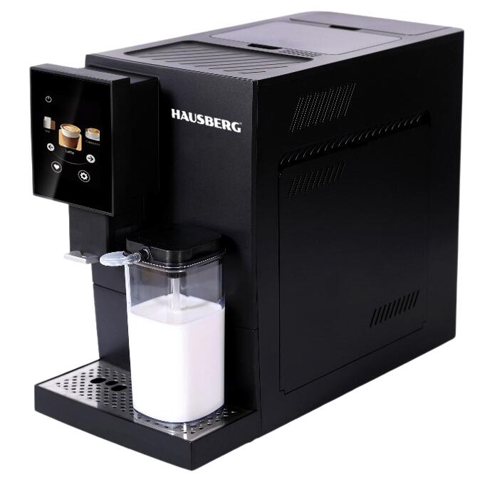 Hausberg HB3775NG digitális kávéfőző, automata, kávébab, 3,5"-es TFT érintőképernyő, cappuccino/latte, 400 ml-es tejtartály, 1,1 L-es víztartály, 1100-1350 W