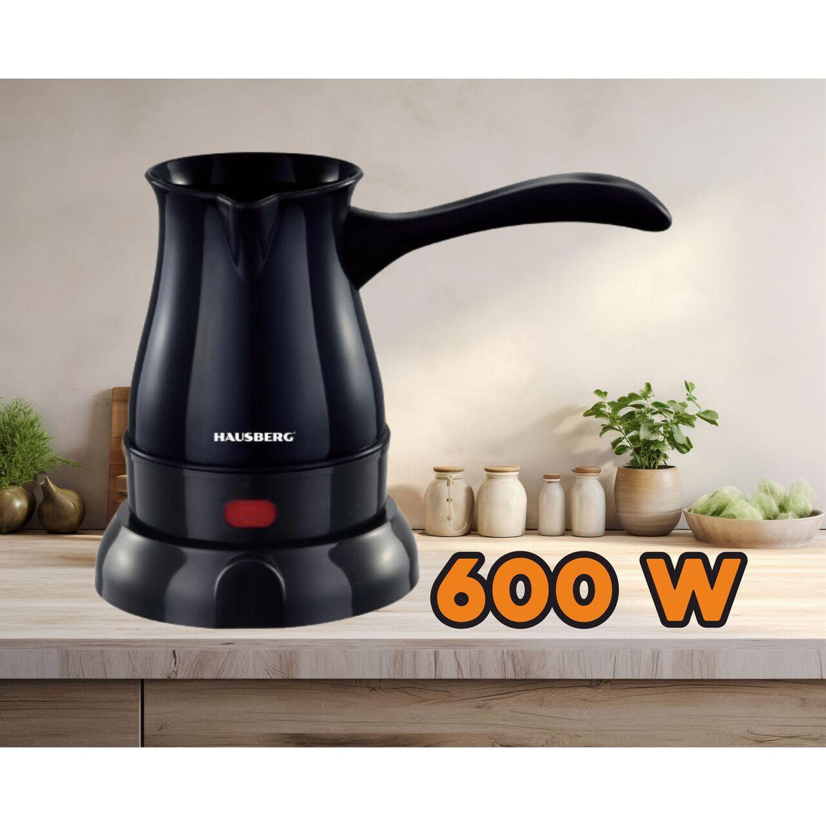 Hausberg HB-3810NG elektromos kávéfőző ibrik, 600W teljesítmény, 800 ml űrtartalom, fekete