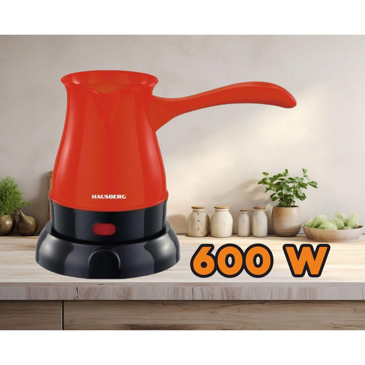 Hausberg HB-3810RS elektromos kávéfőző ibrik, 600W teljesítmény, 800 ml űrtartalom, piros