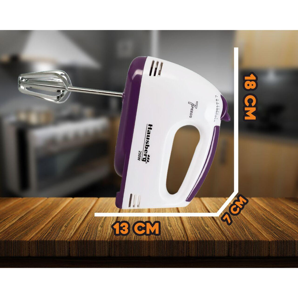 Kézi mixer, Hausberg HB-4112MV, fehér/lila, 250 W, 7 sebességfokozat