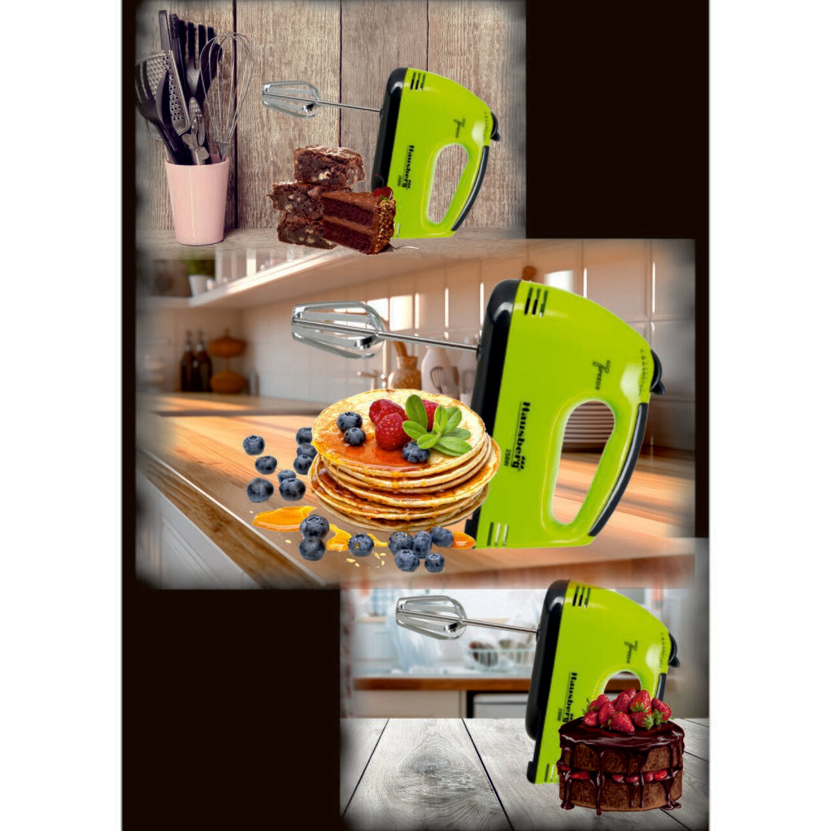 Kézi mixer, Hausberg HB-4112VR, fehér/zöld, 250 W, 7 sebességfokozat