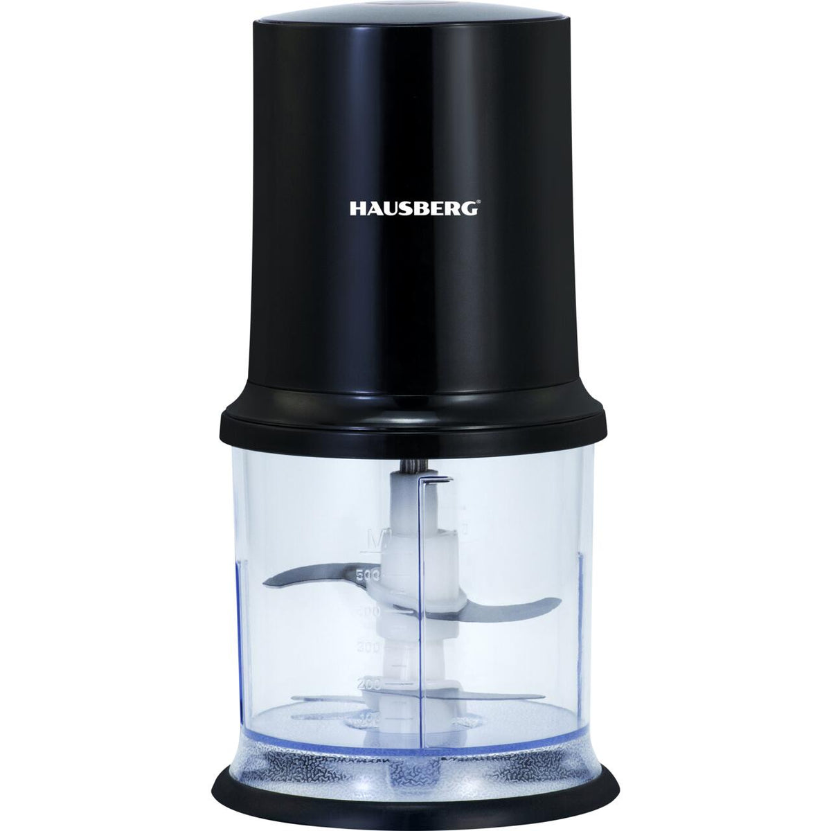 HAUSBERG HB-4502NG elektromos aprító, 400W, 1 sebességfokozat, 500 ml, műanyag tál, 2 rozsdamentes acél pengés kés, fekete