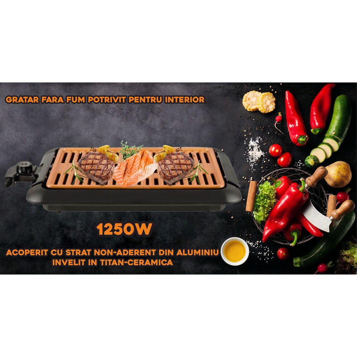 Hausberg HB530 elektromos grill, 2000W, 48 x 35,5 cm, termosztát, fekete