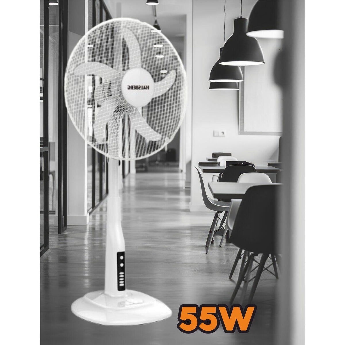 HAUSBERG HB-5870AB álló ventilátor, 55W, 46 cm, 3 sebesség, 60 perc időzítő, LED kijelző