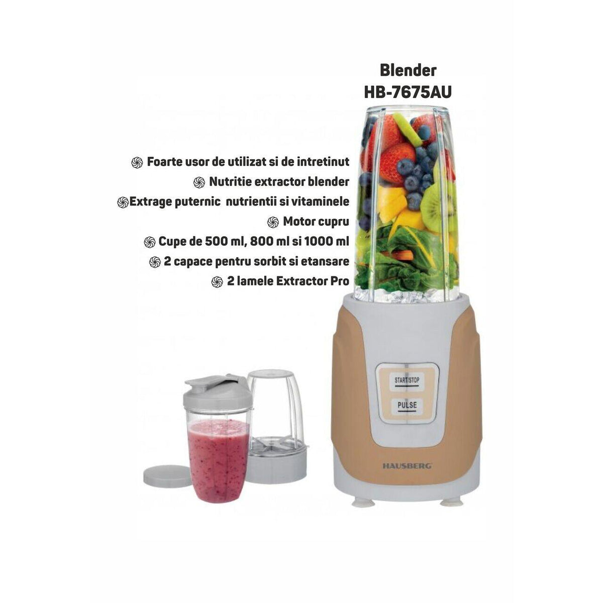 Hausberg HB-7675AU turmixgép, 1000W, 1000ml kapacitás, réz motor