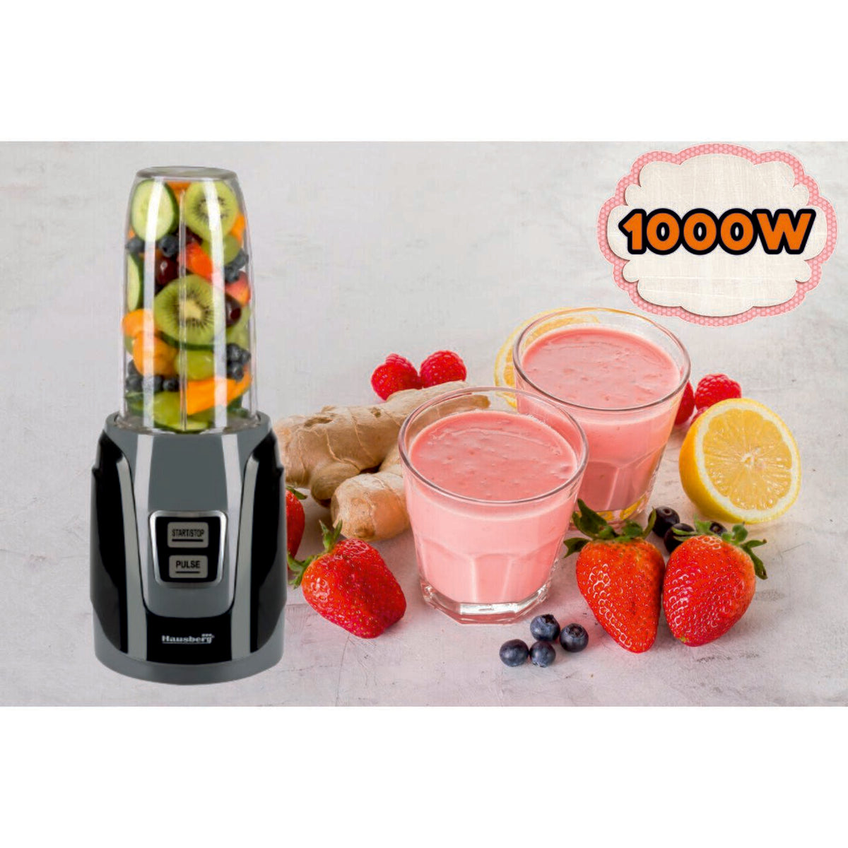 Blender Hausberg HB-7675NG fekete, teljesítmény 1000W, kapacitás 1000ml, rézmotor