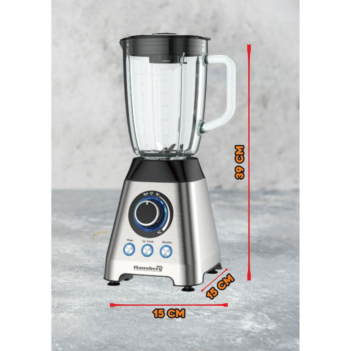Blender, Hausberg HB-7764, két sebesség fokozat impulzus funkcióval, 1,8 literes üvegkehely, 1200 W