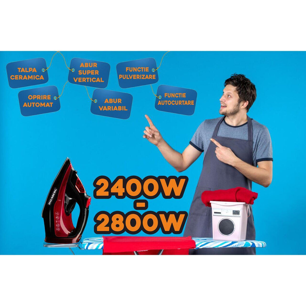 Hausberg HB-7840RS gőzölős vasaló, kerámia, öntisztító, vízkőmentesítő, 300 ml, 2400-2800W