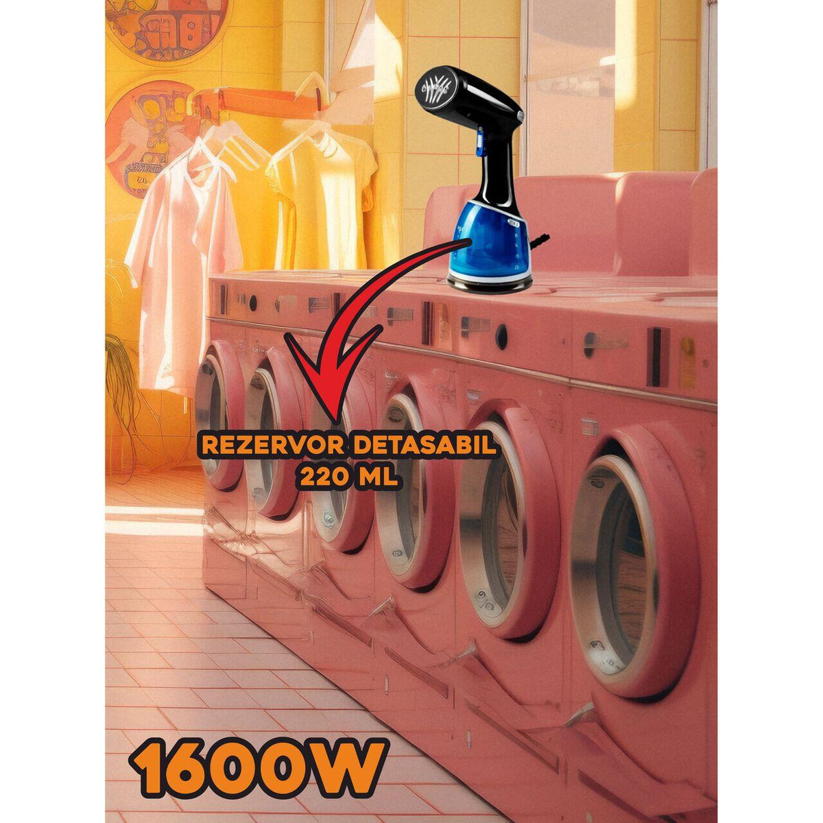 Függőleges gőzölő, Hausberg HB-7900NG, 1500-1700W, 220 ml-es levehető tartály
