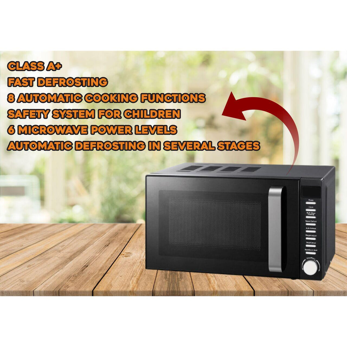 Hausberg HB-8003 mikrohullámú sütő, 1200W, 6 teljesítményfokozat, 20L, Digitális vezérlés
