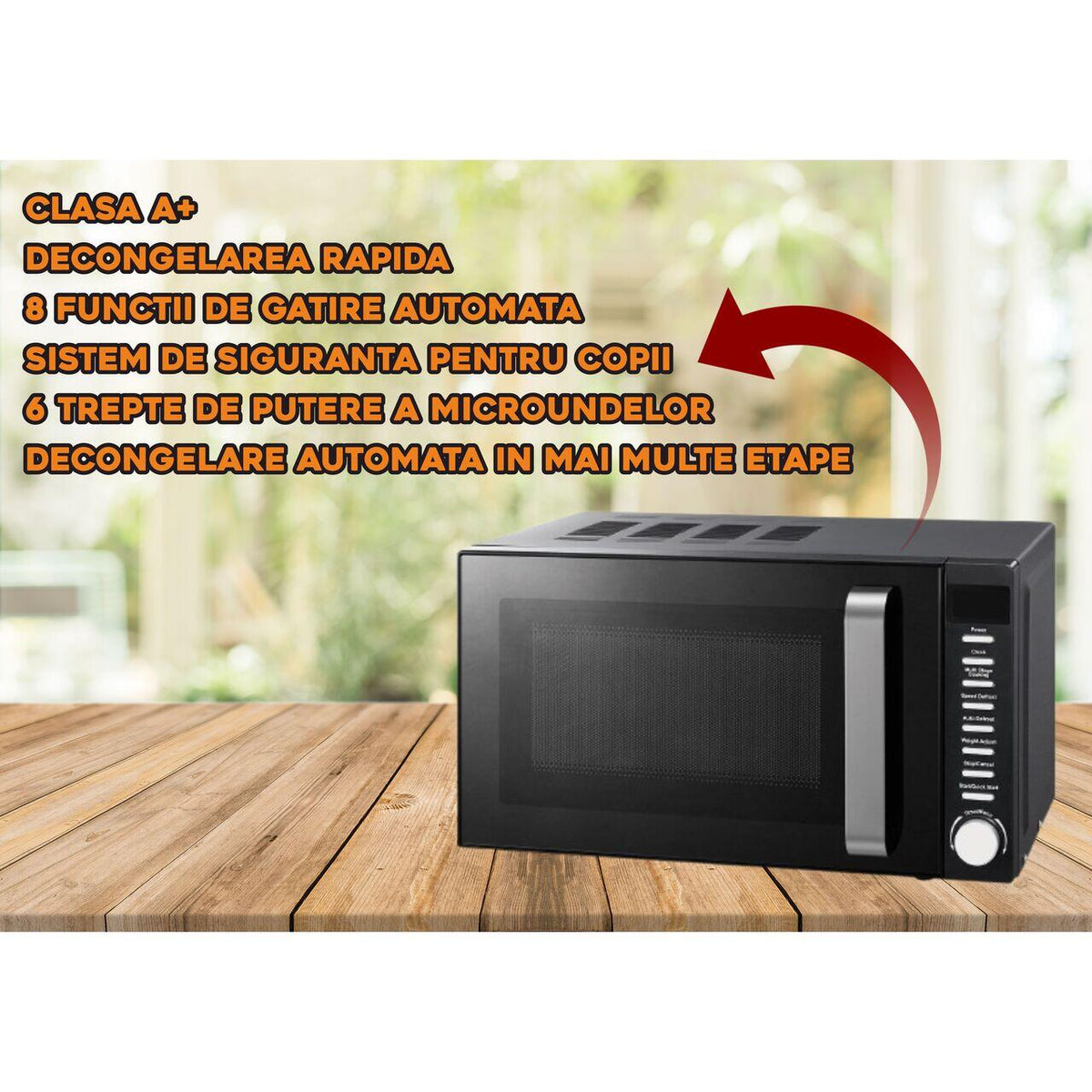 Hausberg HB-8003 mikrohullámú sütő, 1200W, 6 teljesítményfokozat, 20L, Digitális vezérlés