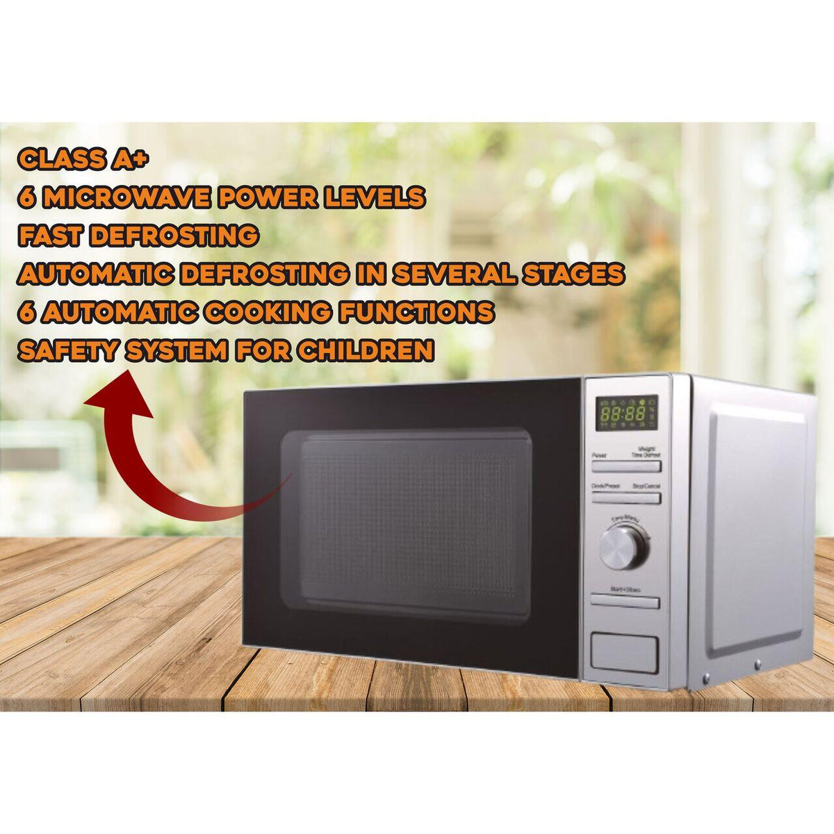Hausberg HB-8004 mikrohullámú sütő, 1200W, 6 teljesítményfokozat, 20L, digitális vezérlés, ezüst