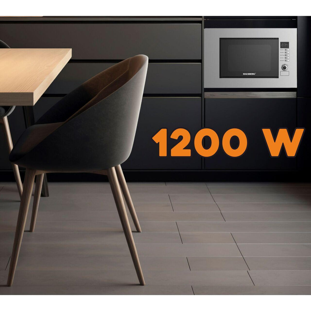 HAUSBERG HB-8065IN beépíthető mikrohullámú sütő, 20 liter, Teljesítmény: 230V, 50Hz, 700W, 900W grillteljesítmény, 1200W bemeneti teljesítmény, 6 teljesítményfokozat, 8 automata program, mechanikus vezérlés, kiolvasztás, időzítő, gyerekzár, ezüst színű