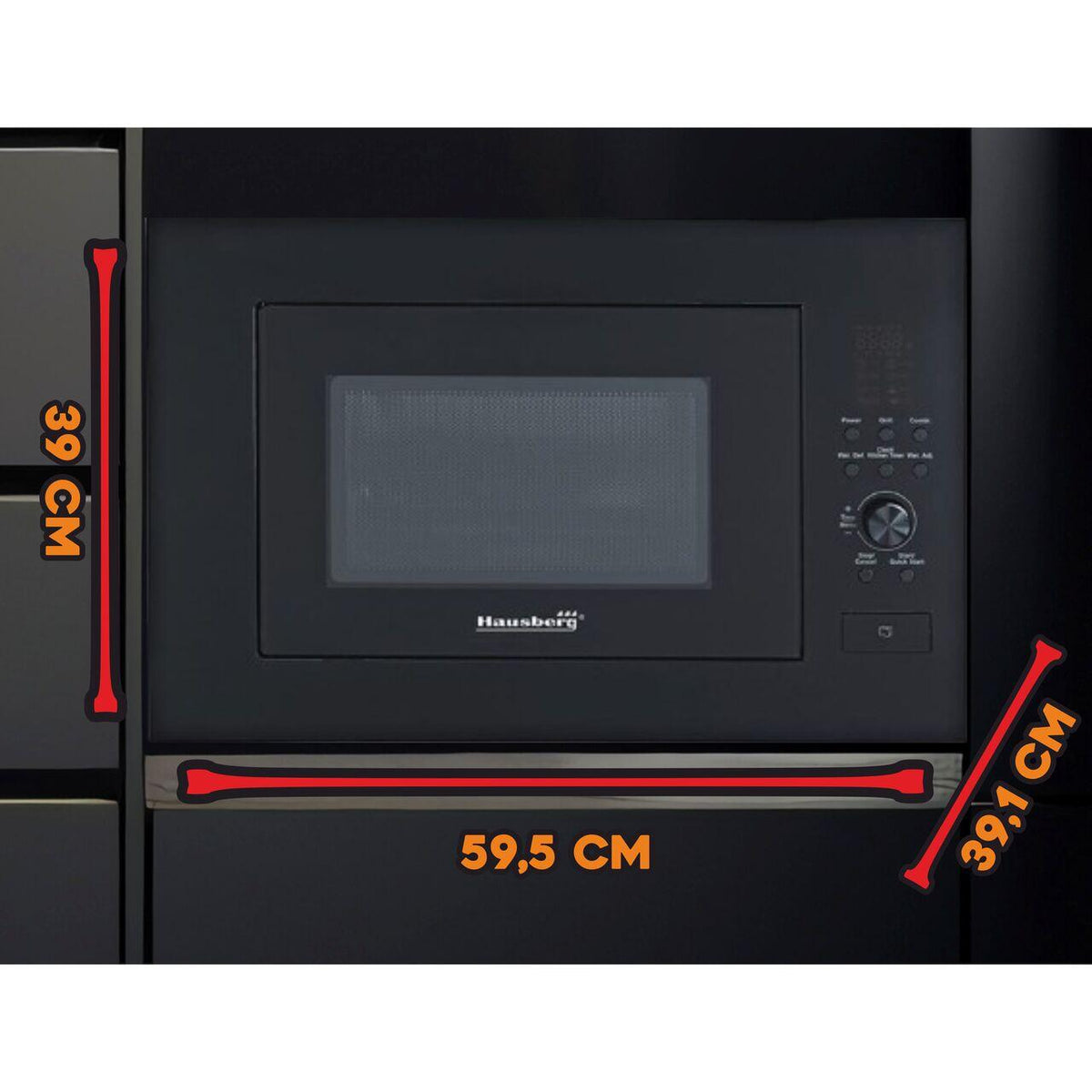 Beépíthető mikrohullámú sütő Hausberg HB-8070NG, 25 l, Névleges mikrohullámú kimeneti teljesítmény: 900W, bemeneti teljesítmény: 1400W, grill teljesítmény: 1000W, Grill, Digitális vezérlés, Fekete