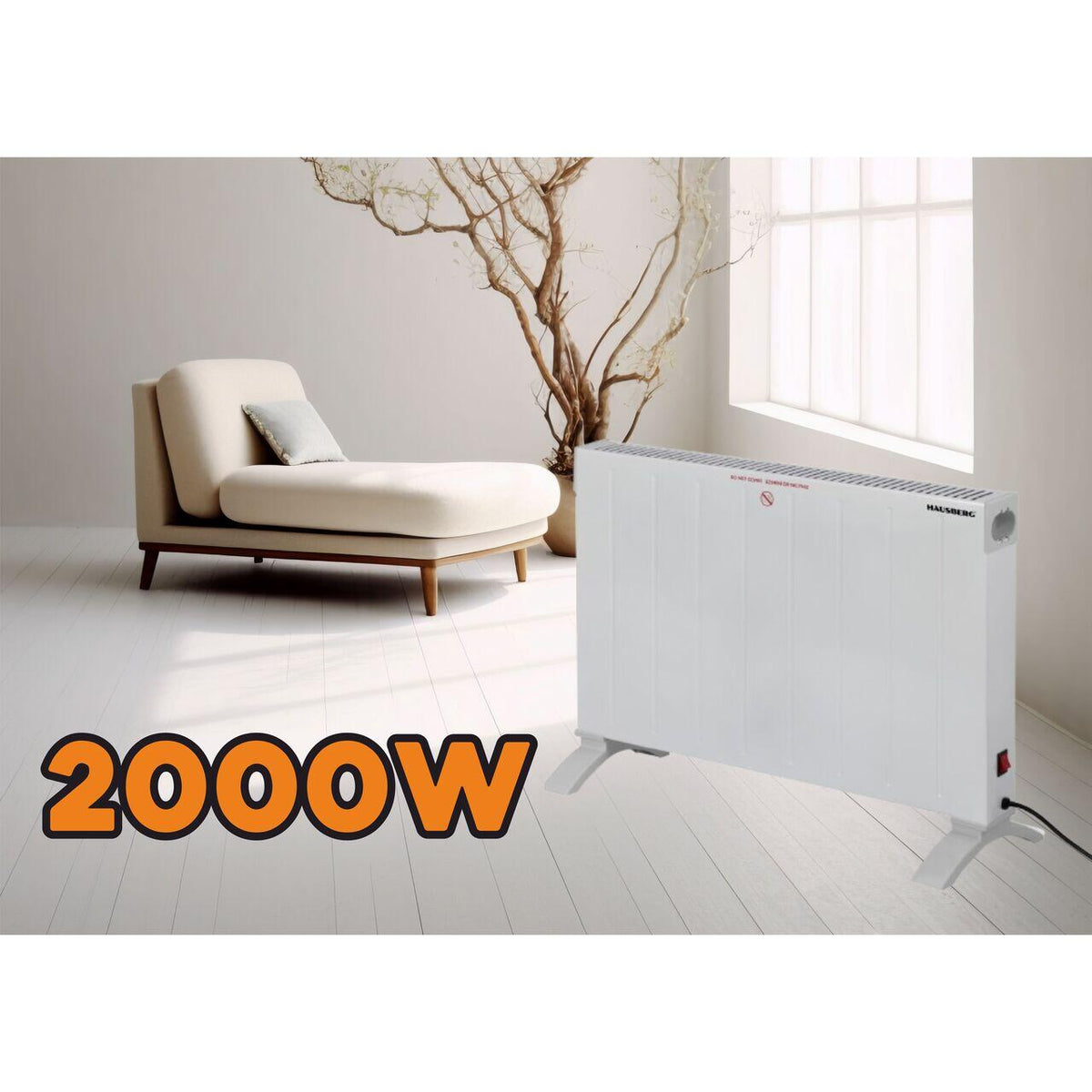 HAUSBERG HB-8203 elektromos konvektor, 2000W, 1 teljesítményfokozat, Borulásgátló biztonsági kapcsoló