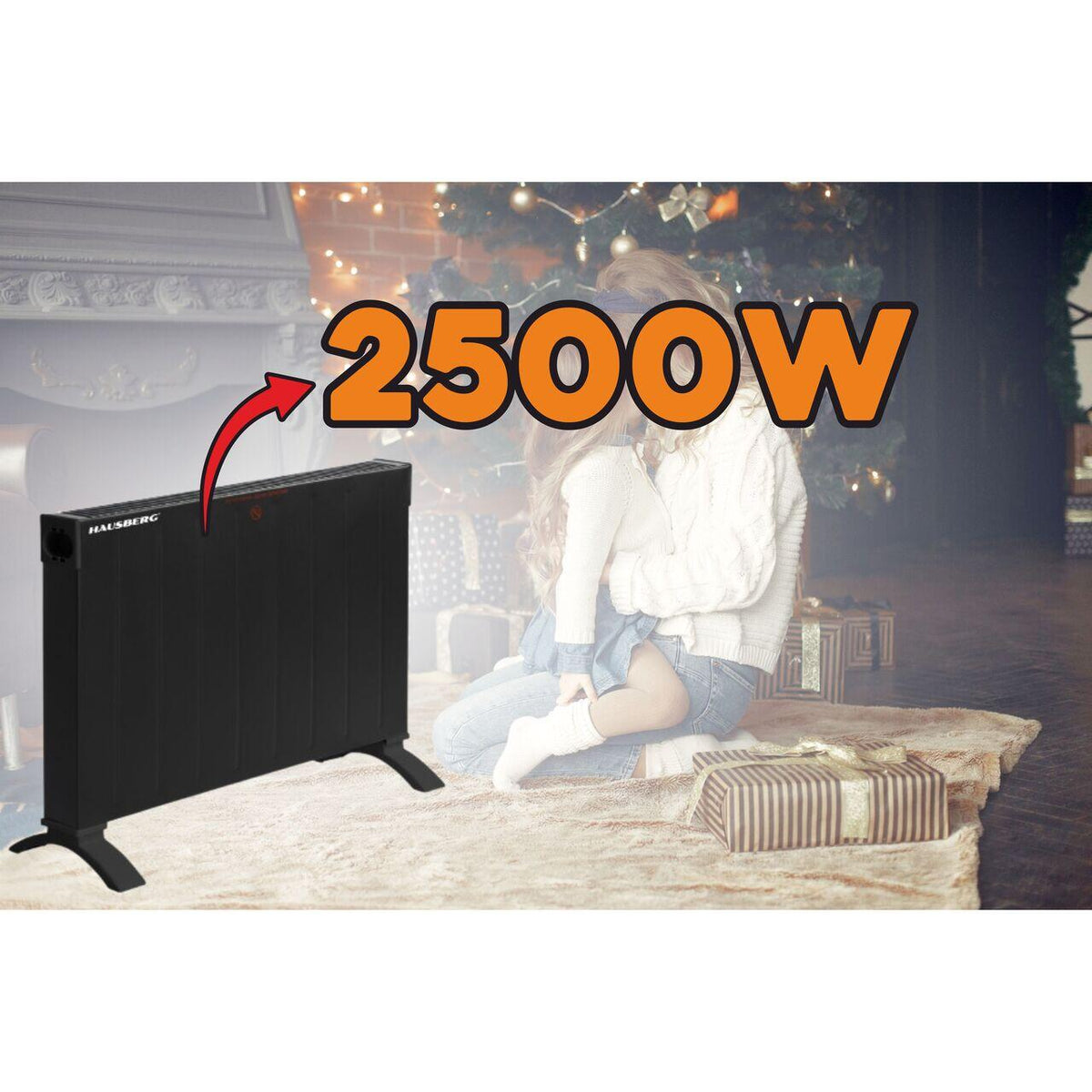 Hausberg HB-8204 elektromos konvektor, 2500W, 2 teljesítményfokozat, Borulás elleni védelem