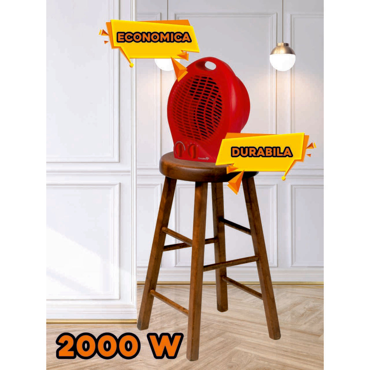 Hausberg HB-8500RS hősugárzó, 2000 W, 2 teljesítményfokozat, piros