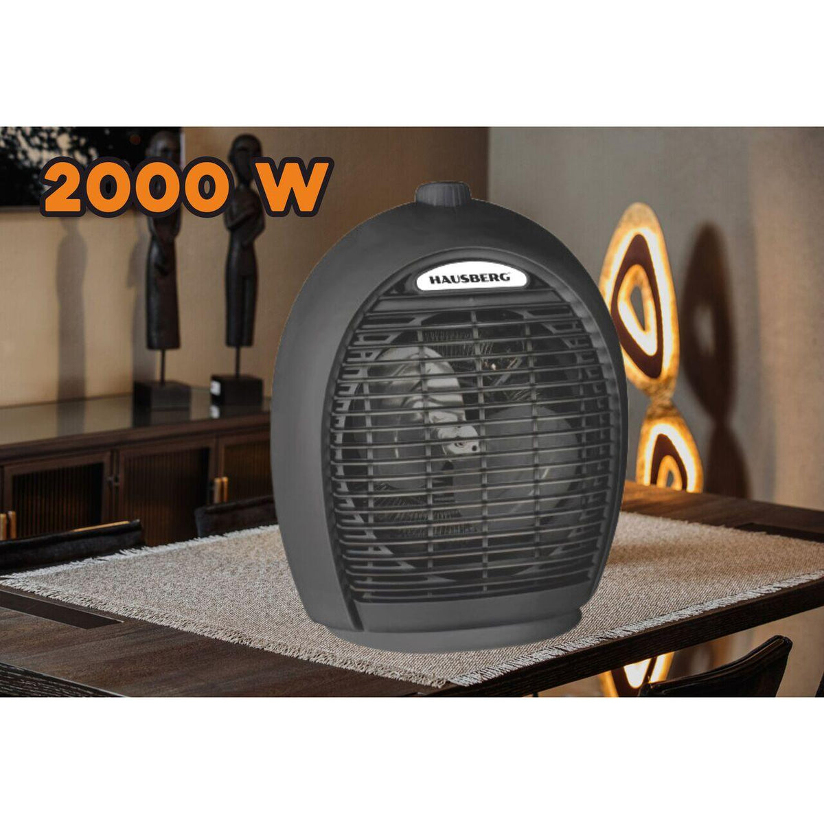 Hausberg HB-8505NG hősugárzó, 2000 W, 3 teljesítményfokozat, biztonsági rendszer, fekete