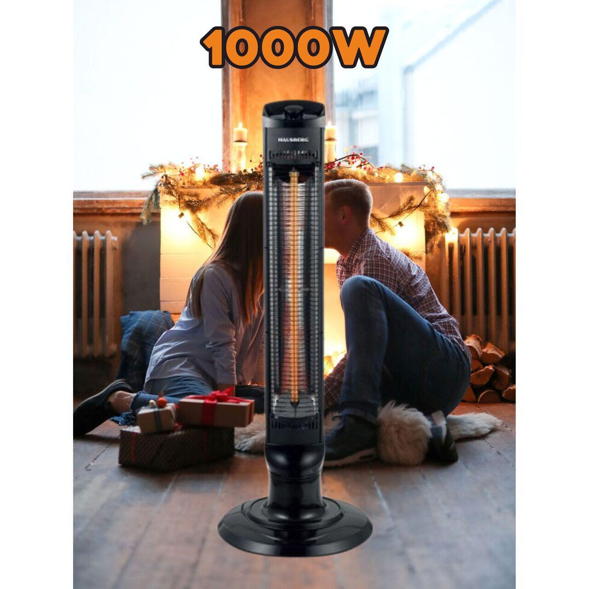 Turn HAUSBERG HB-8561NG elektromos radiátor, 1000W, 2 hőmérsékletfokozat, szénszálas cső, felborulás elleni védelem, oszcillálás, hordozófogantyú