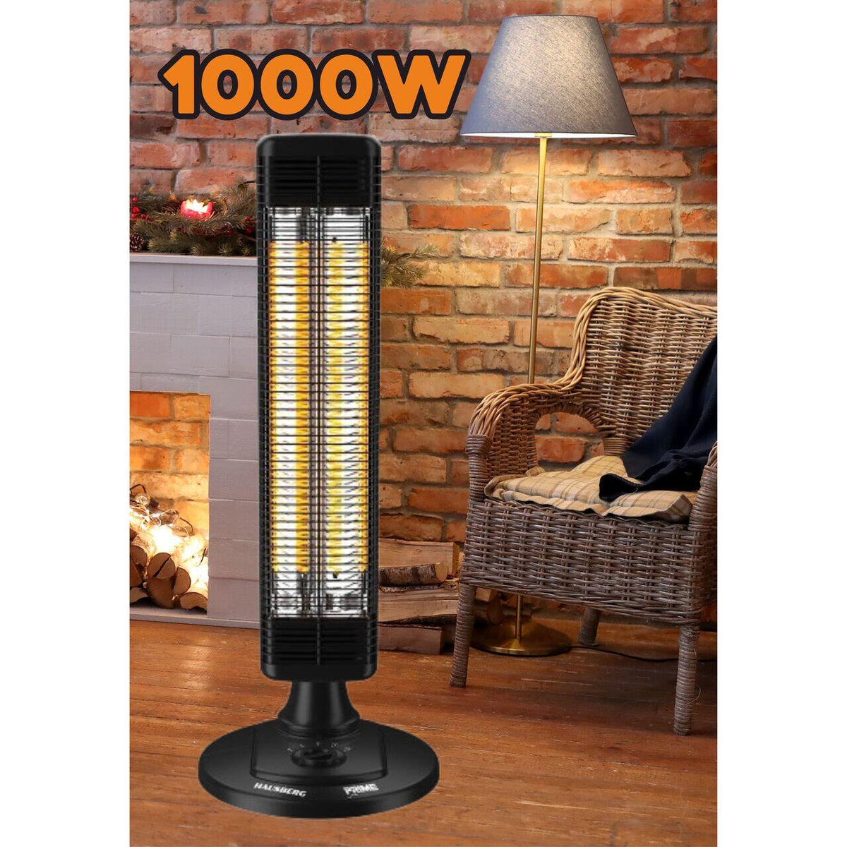 HAUSBERG HB-8565NG elektromos fűtőtest, 1000W, 2 fűtési fokozat, szénszálas fűtőcső, IP24 védelem, mechanikus termosztát, fém ház
