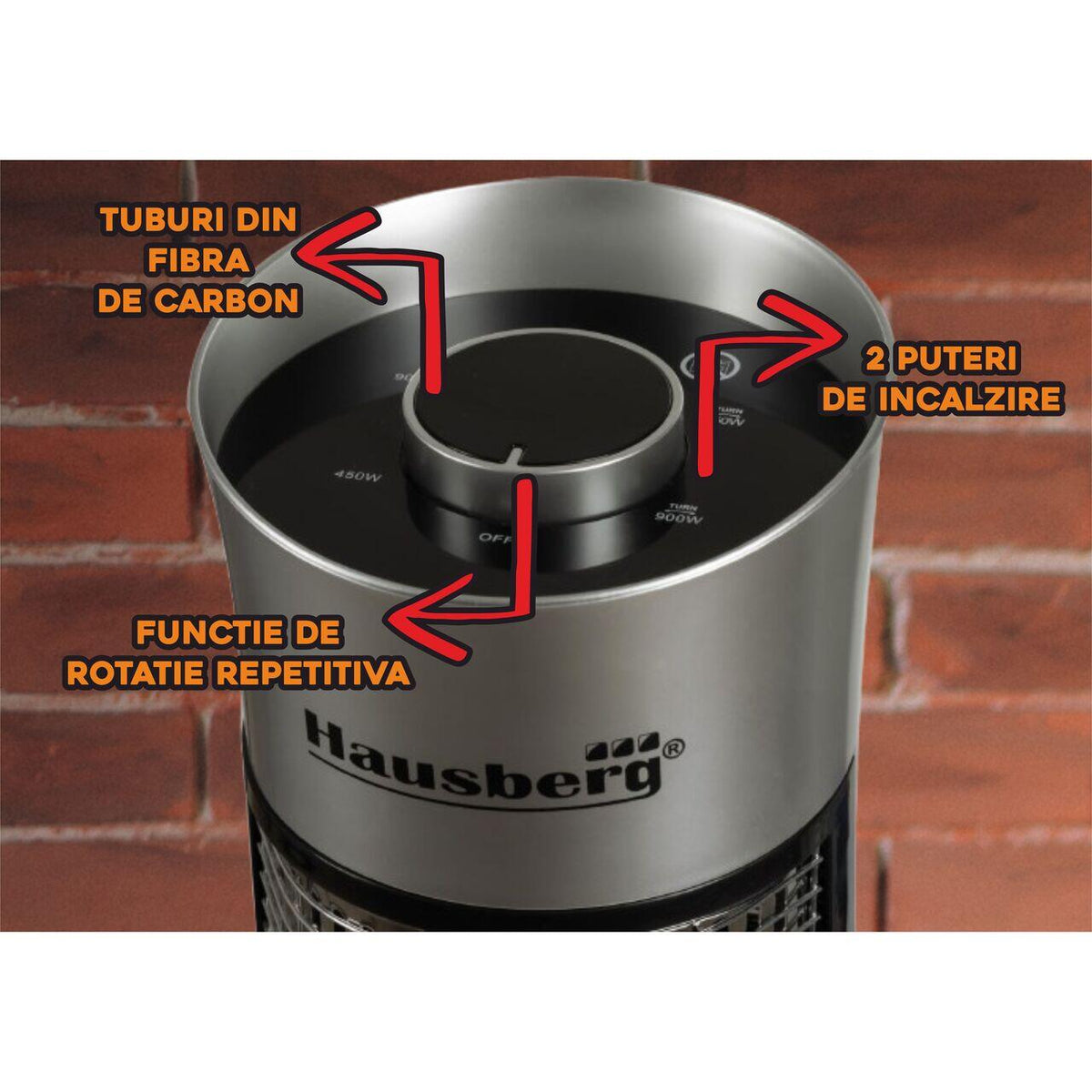 Hausberg HB-8750GR elektromos szénszálas hősugárzó, 900 W, 2 teljesítményfokozat, kültéri/beltéri, szürke