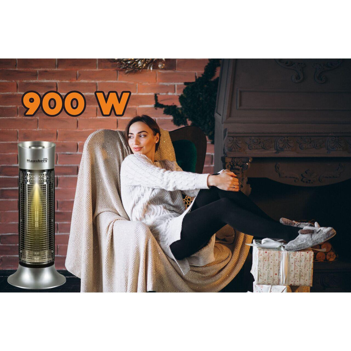 Hausberg HB-8750GR elektromos szénszálas hősugárzó, 900 W, 2 teljesítményfokozat, kültéri/beltéri, szürke