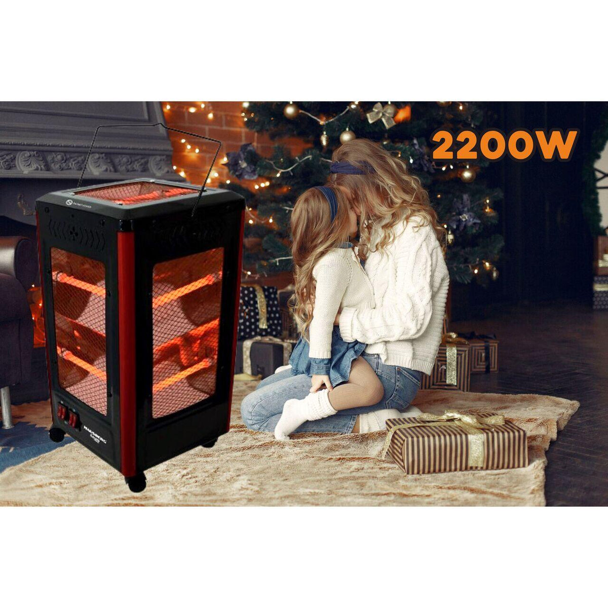HAUSBERG HB-8802NG elektromos radiátor, 2200W, 5 teljesítményfokozat, 5 irányú fűtés, kerekek, hordozófogantyú, felborulás elleni védelem