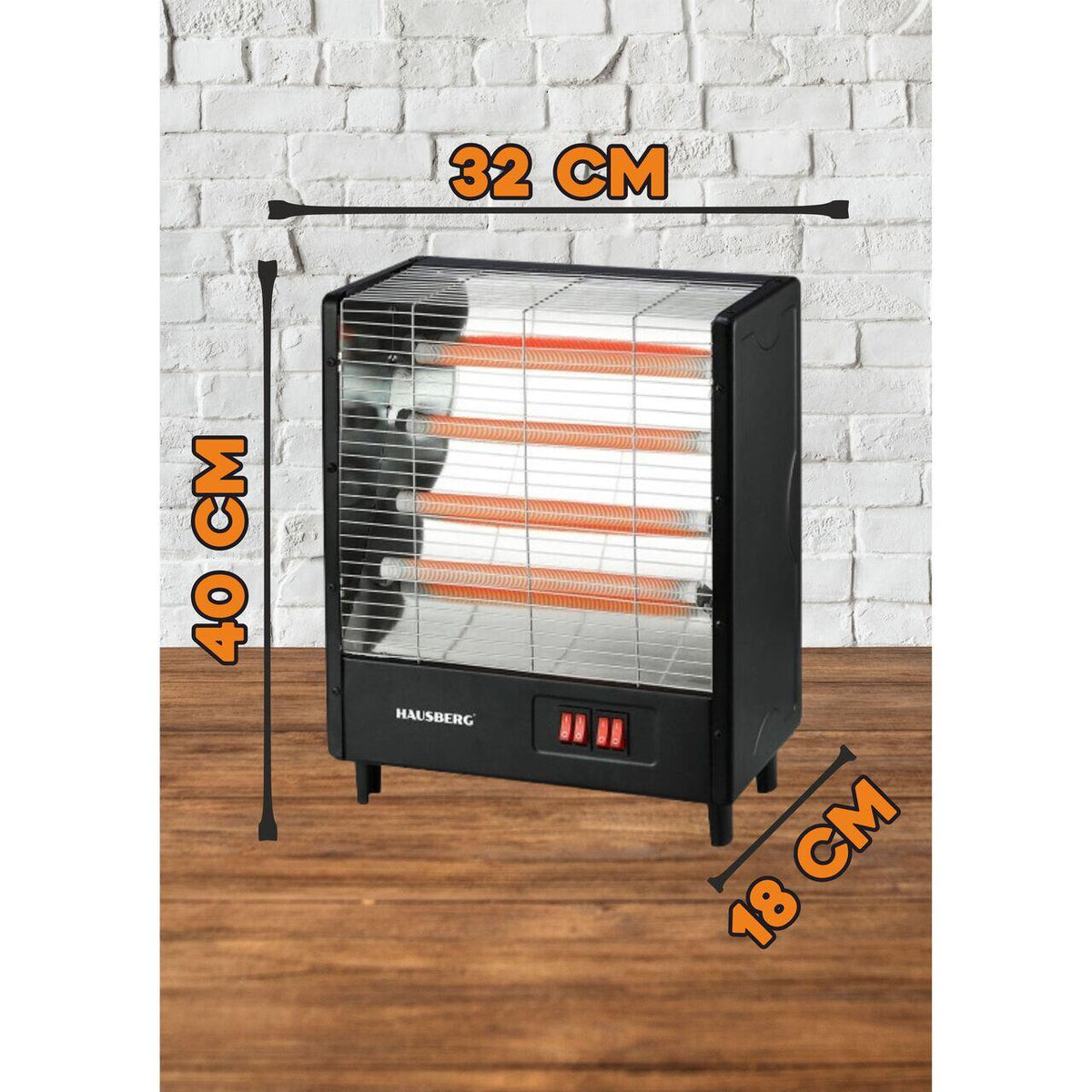 HAUSBERG HB-8803NG elektromos fűtőtest, 2000W, 4 teljesítményszint, 4 kerámia fűtőcső