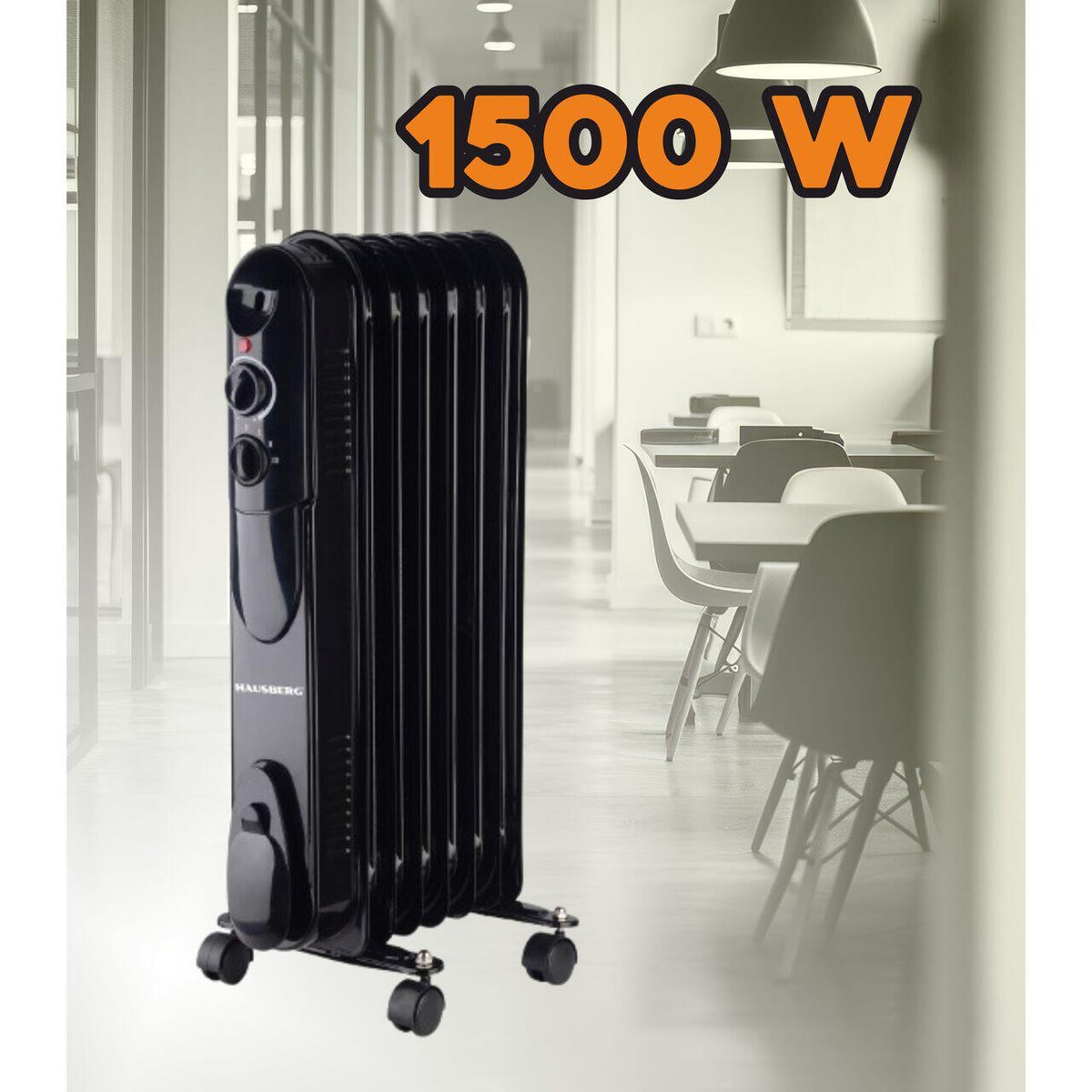 HAUSBERG HB-8905 olajradiátor, 3 fokozat, max. 1500 W, 7 tag, állítható termosztát
