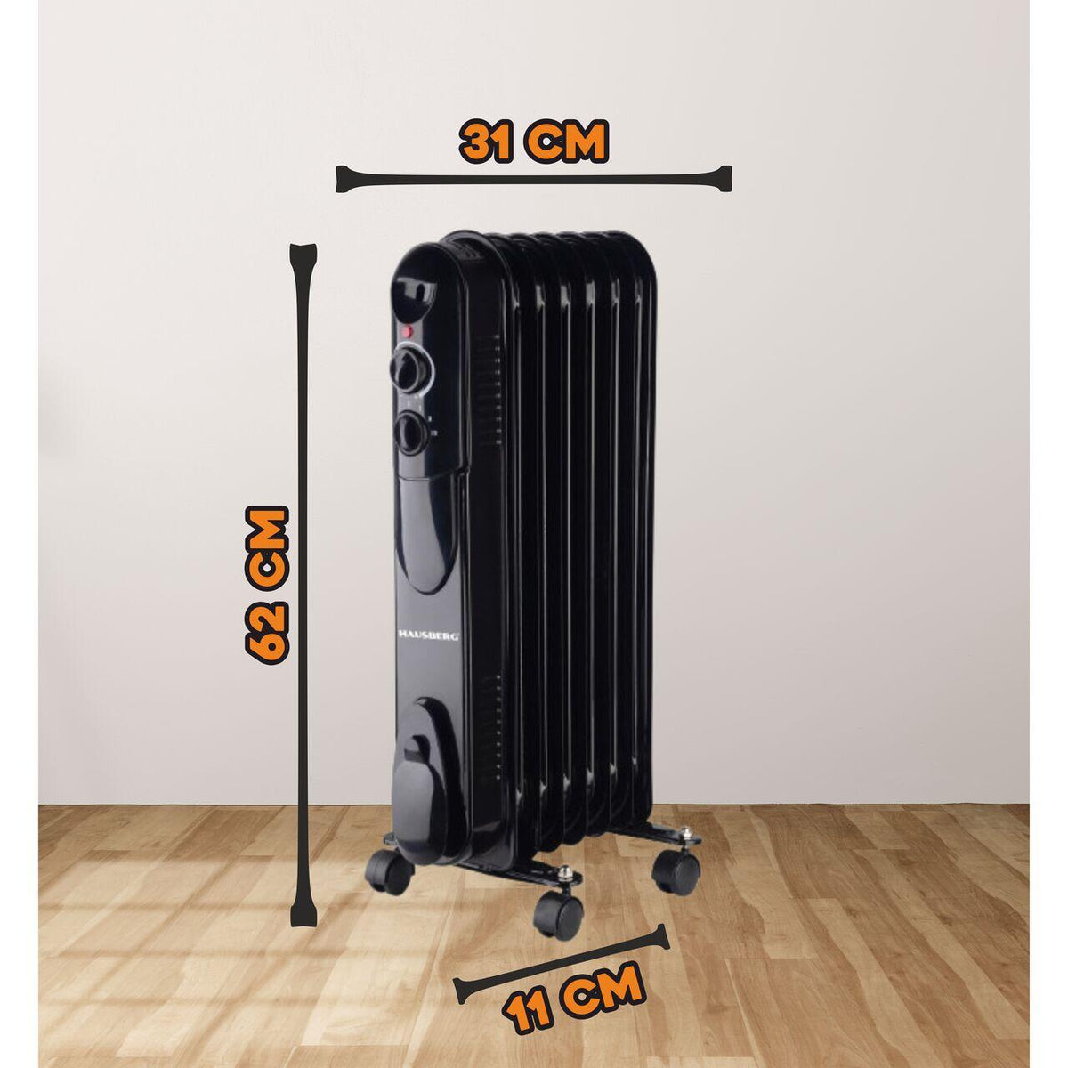 HAUSBERG HB-8905 olajradiátor, 3 fokozat, max. 1500 W, 7 tag, állítható termosztát