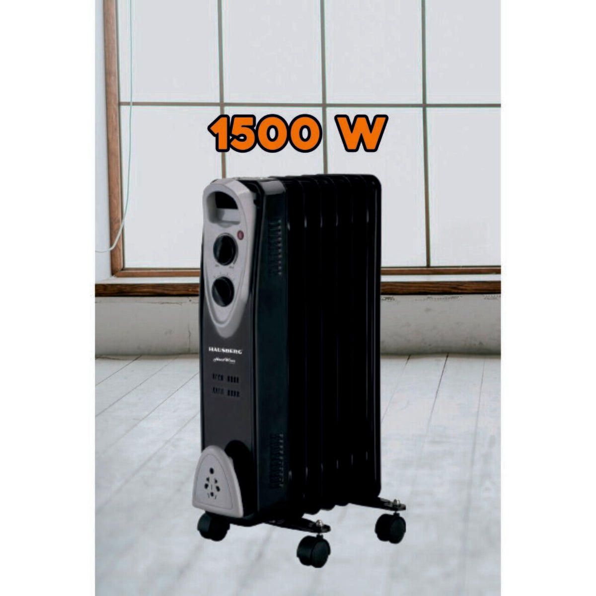 HAUSBERG HB-8907NG elektromos olajradiátor, 1500 W, 7 tagú, 3 teljesítményfokozat, Állítható termosztát, Túlmelegedés elleni védelem, Felborulás elleni védelem, Jelzőfény