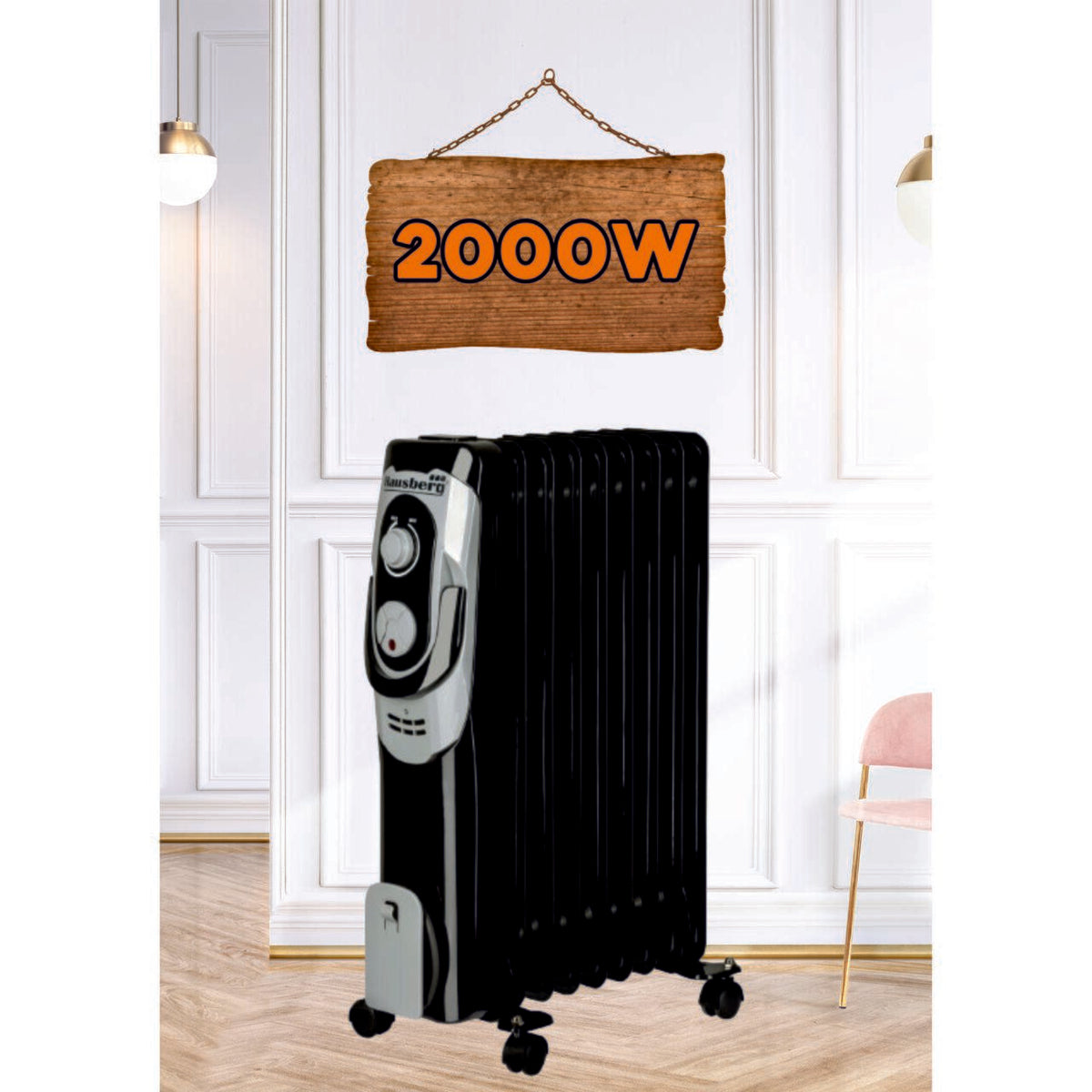 HAUSBERG HB-8910NG elektromos radiátor, 2000W, 9 tagú, 3 teljesítményfokozat, állítható termosztát