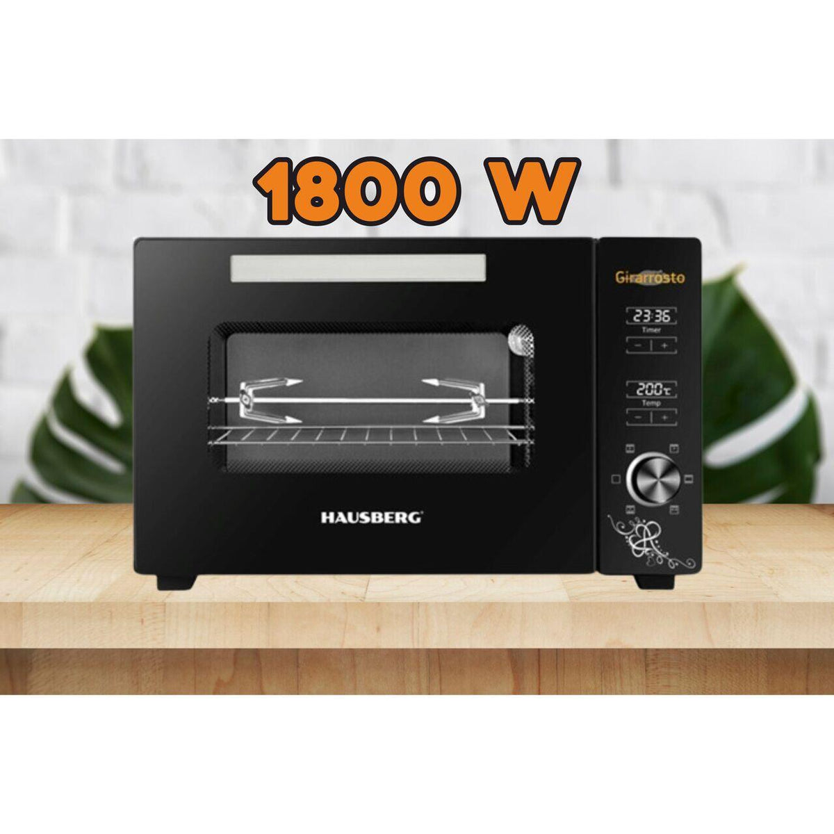 HAUSBERG HB-9260 digitális elektromos sütő forgónyárssal és ventilátorral, 1800W, Turbo, 48L kapacitás, 230 Celsius fok hőmérséklet-szabályozás, Belső világítás