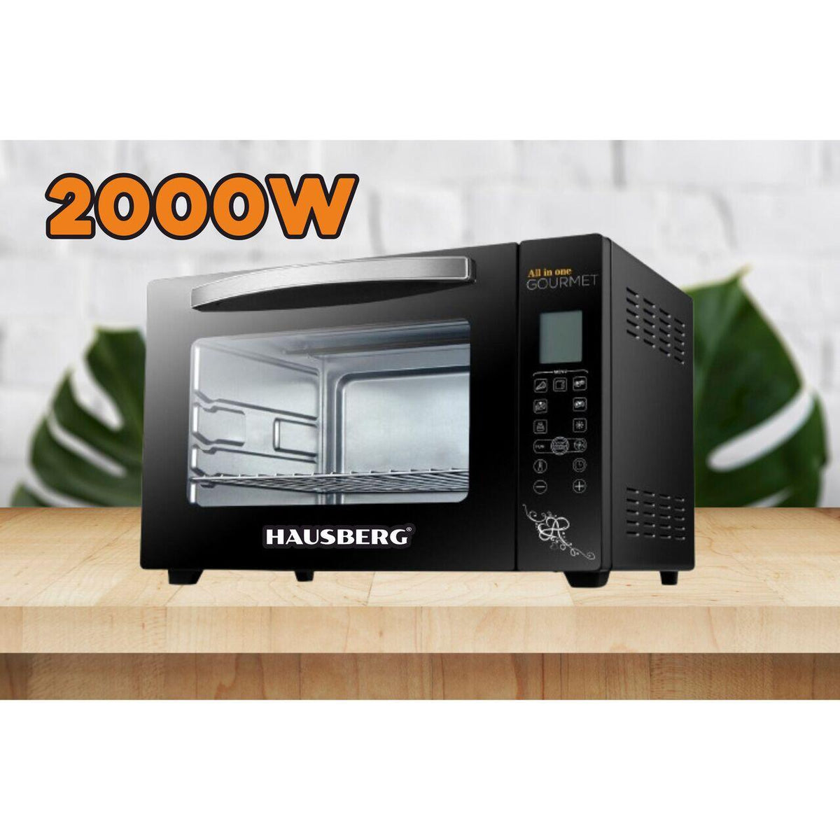 Hausberg HB-9265 elektromos sütő, 2000W, hőmérséklet-szabályozás 230 fok, 65L kapacitás, Turbó ventilátor, Termosztát, Fekete