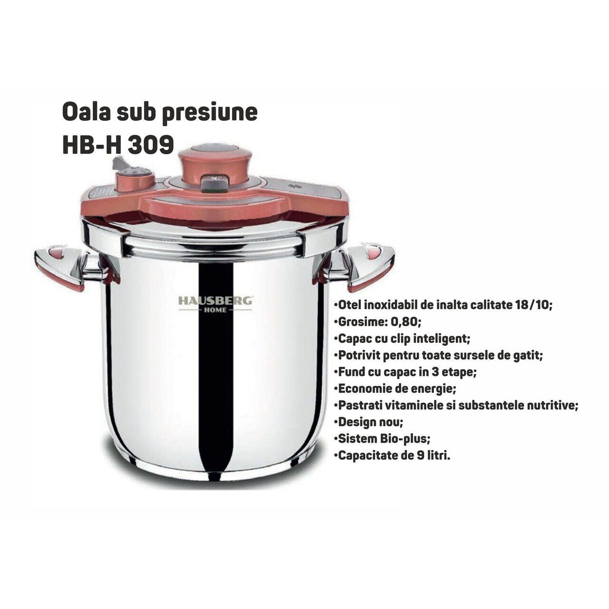 HAUSBERG HB-H 309 Kukta, 9L, 18/10 rozsdamentes acél, Indukciós, Háromrétegű alj