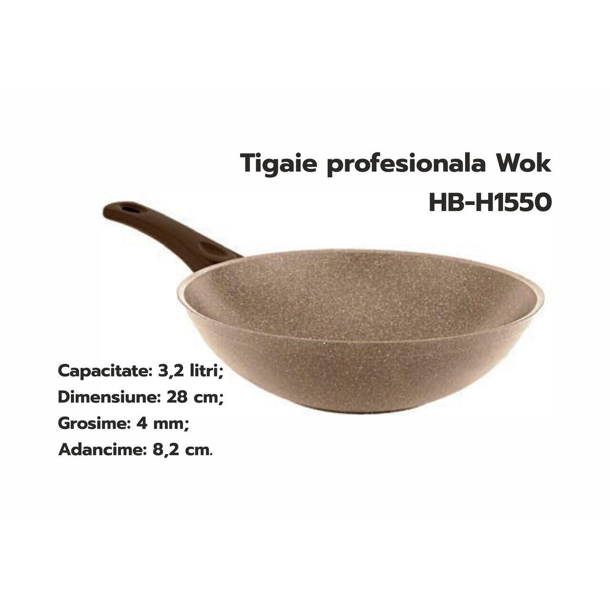 HAUSBERG HB-H1550 professzionális wok serpenyő, 28 cm, 3,2 l, préselt alumínium gránit bevonattal